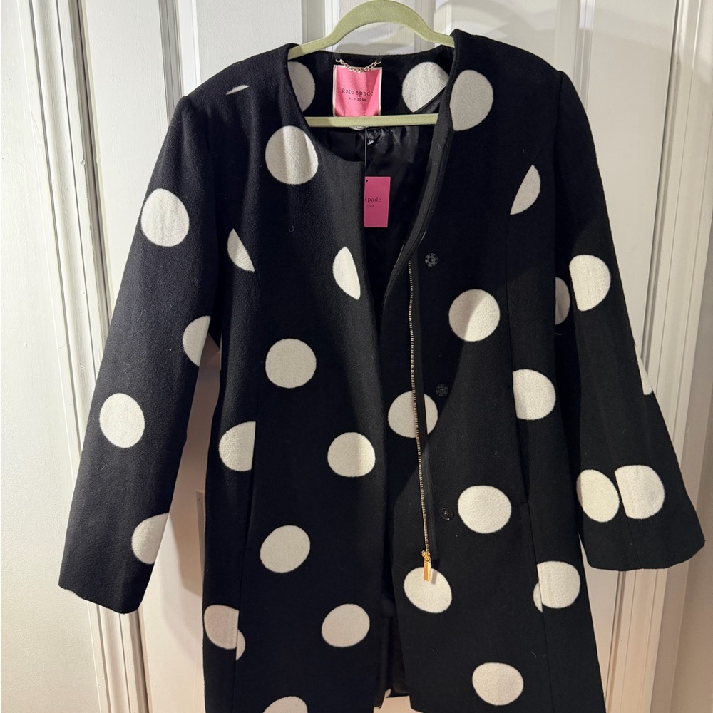 kate spade Black and White Polka Dot Wool Cape Coat